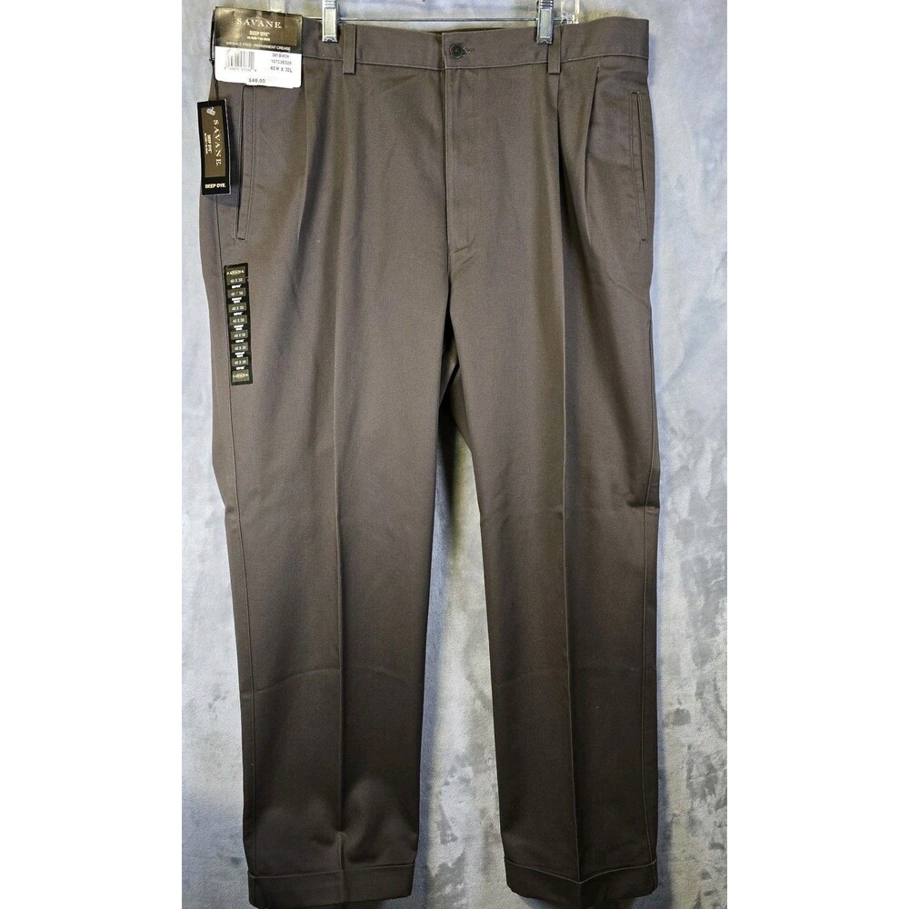 NWT SAVANE Dress Pants Mens Brown 40x30 Permanent Crease Wrinkle Free Cuffed